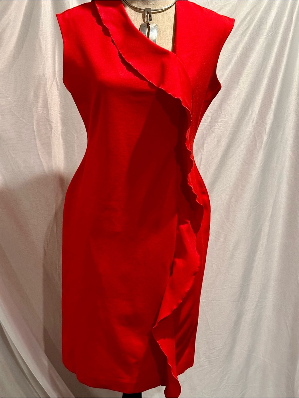 Anne Klein Bold Red Ruffle Midi Dress